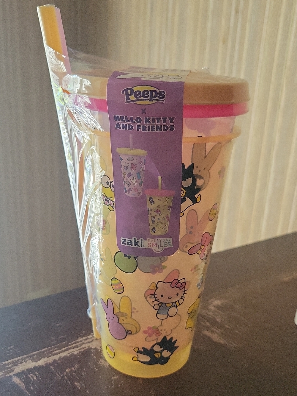NWT 2 Pack Peeps x Hello Kitty and friends Tumblers Yellow/ Pink W/Straws.